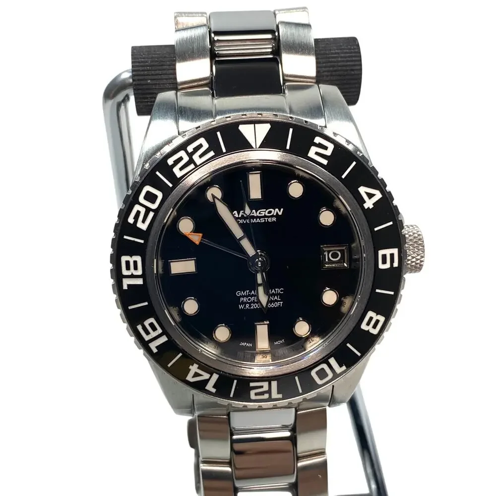 Aragon Divemaster GMT NH34 Automatic Watch Black Dial 40mm WR Travel Utility IOB